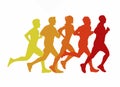 Running marathon, people run, colorful poster. Vector illustration background silhouette Royalty Free Stock Photo